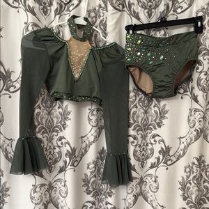 Green Dance Costume with Rhinestones